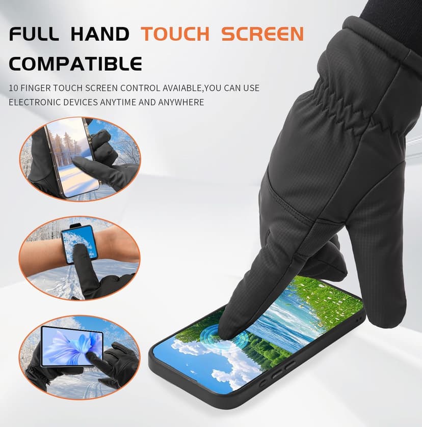 Jeniulet Waterproof Winter Gloves for Men Warm Ant-slip Touchscreen Ski Snow Cycling Running Cold Weather Long Fleece Lining