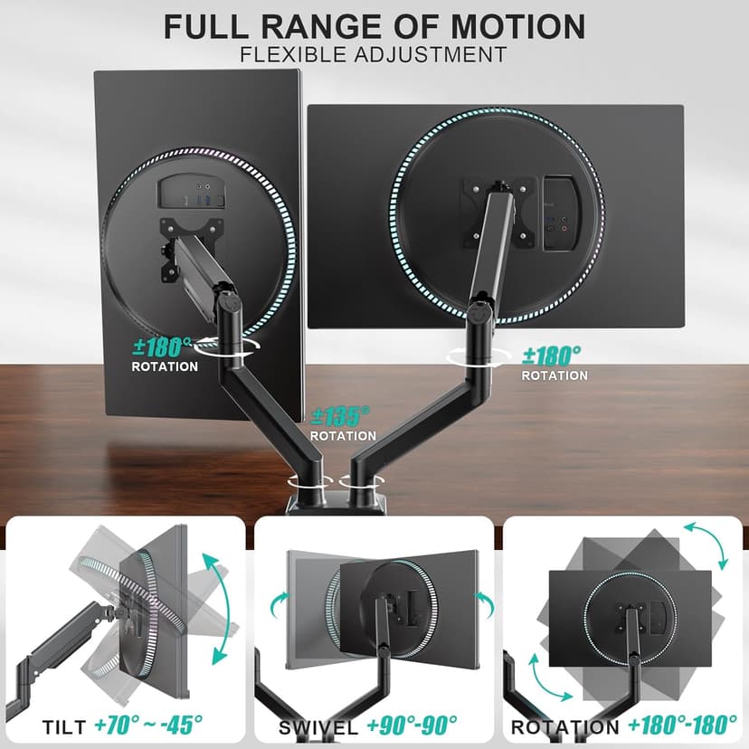 WALI Dual Monitor Stand for 13-32 inch Computer Screens, Dual Monitor Arms for 2 Monitors Holds up to 22 lbs, Height Adjustable Dual Monitors Mount, VESA 75x75/100x100mm (GSMP002N), Black