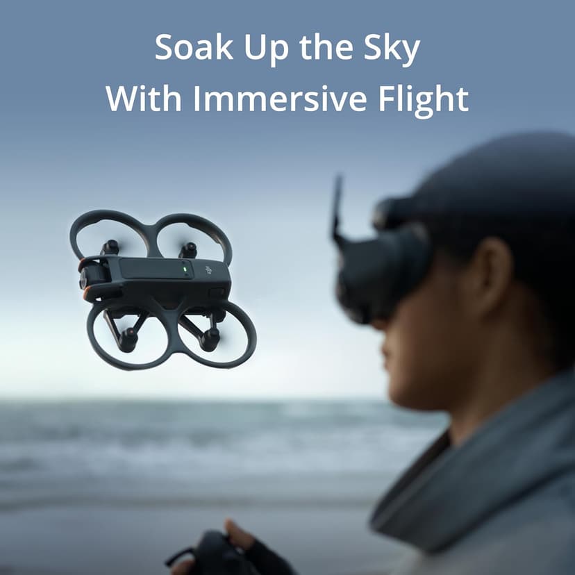 DJI Avata 2 Fly Smart Combo (Single Battery), FPV Drone with Camera 4K, Immersive Experience, One-Push Acrobatics, Built-in Propeller Guard, 155° FOV, Camera Drone with Goggles N3 and RC Motion 3