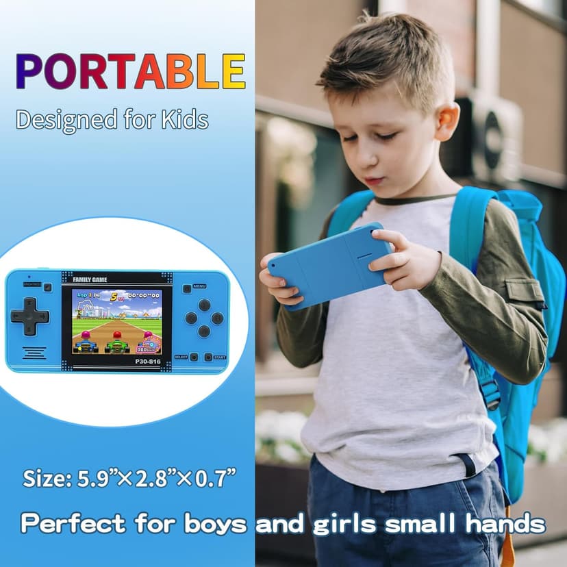 Handheld Game for Kids -Preloaded 220 Retro Video Games, Portable Gaming Player with Rechargeable Battery 3.0" LCD Screen, Mini Arcade Electronic Toy Gifts for Boys Girls (Blue)