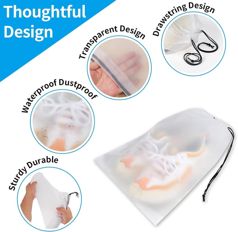 15.7" x 11.8" Waterproof Dustproof Portable Travel Shoe Storage Bag for Men and Women Clear Shoe Bags for Travel 5 PCS, Drawstring Travel Shoe Bags for Packing B0C6X2VP9R