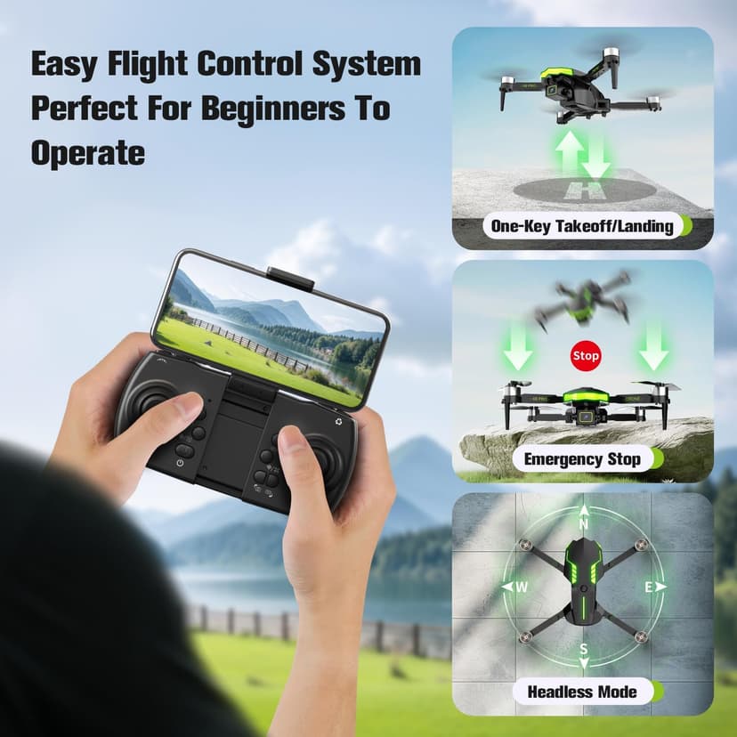 1080P FPV Camera Drone for Beginners, Foldable Quadcopter with Remote Control, Easy to Fly, Portable Design for Adults & Teens, Black