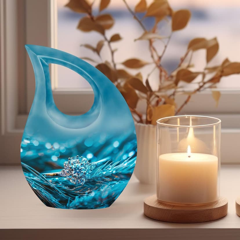 Diamond Ring Funeral Tiny Urns for Adult Ashes Men & Women, Blue Keepsake Drop Funeral Tiny Urn for Ashes Adult Female Cremation 3 Inch, Burial Urn for Daughter & Teenage Girls B0FH759BJ3