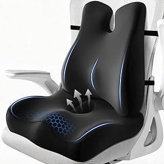 Lumbar Support Pillow for Office Chair,Seat Cushion with Back Support,Office Chair Cushion for Tailbone Pain,Sciatica and Hemorrhoid Relief (Black)
