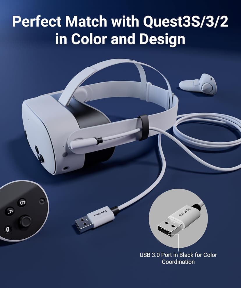 Syntech Link Cable 16FT for PCVR Compatible with Oculus/Quest 3/Meta Quest 3S, Quest2/Pro/Pico 4/Ultra Accessories and PC/SteamVR, High Speed PC Data Transfer, USB 3.0 to USB C Cable for VR Headset