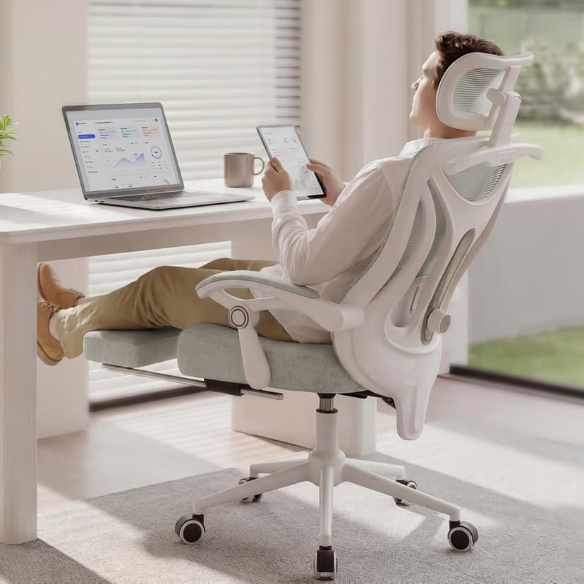 Ergonomic Office Chair with Footrest - Adjustable Lumbar Support & Headrest, 90-160° Reclining Mesh Back Computer Chair - Home Office/Gaming, 350lbs Capacity