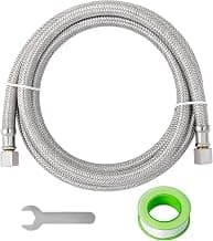 SUNGATOR 5 Feet Refrigerator Water Line, 1/4" Comp X 1/4" Comp Ice Maker Hose, 5 Feet Stainless Steel Braided Ice Maker Water Supply Line with A Wrench and Sealing Tape (1 Pack)