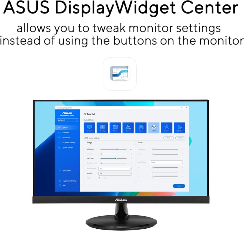 ASUS 22” 1080P Eye Care Monitor (VP227HF) - (21.45-inch viewable), Full HD, 99% sRGB, Frameless, 100Hz, Adaptive-Sync, 1ms, HDMI, Low Blue Light, Flicker Free, VESA Wall Mountable, 3 yr Warranty