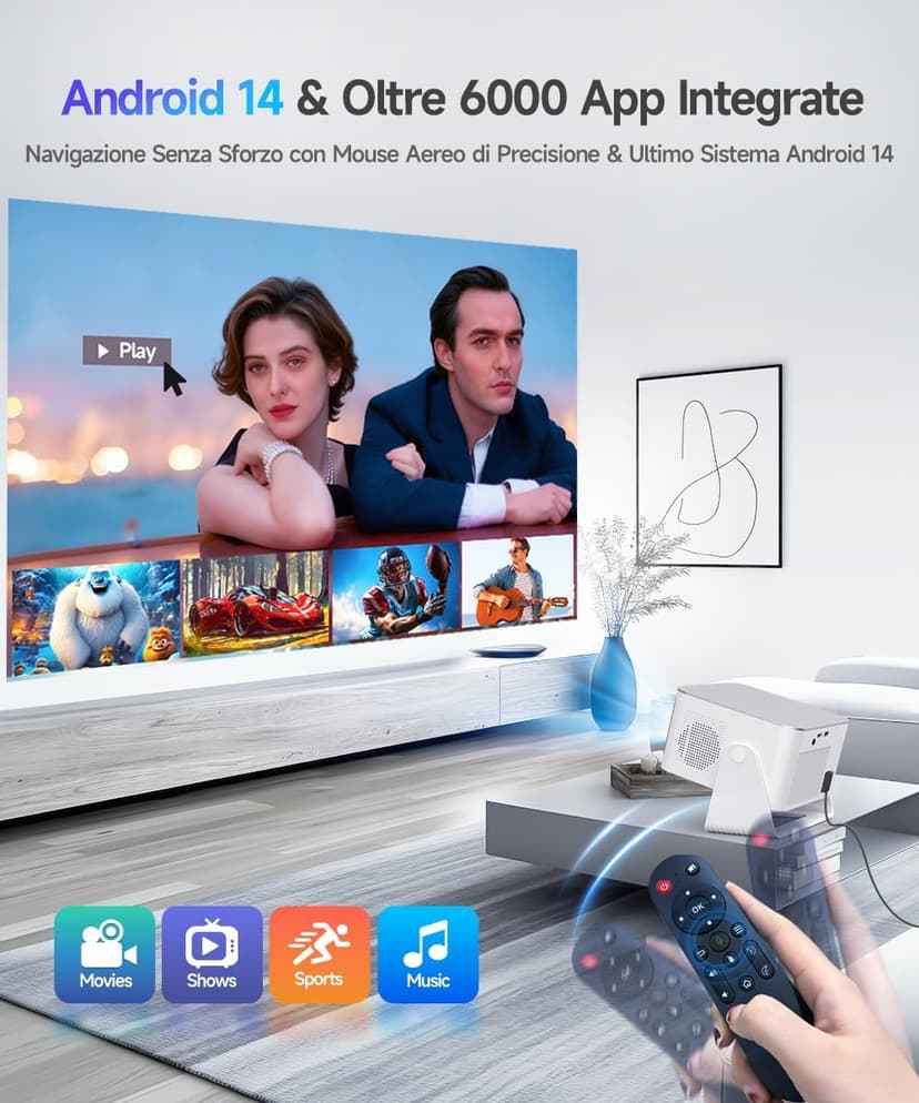 Mini Projector with Wifi and Bluetooth, Outdoor Portable Proyector 4/8K Support, 600ANSI/ 1080P/ Obstacle Avoidance/ Auto Focus, Smart Alwtniet HY350Max for Bedroom Movie HDMI/USB/Smartphone/Laptop B0G398YVW3