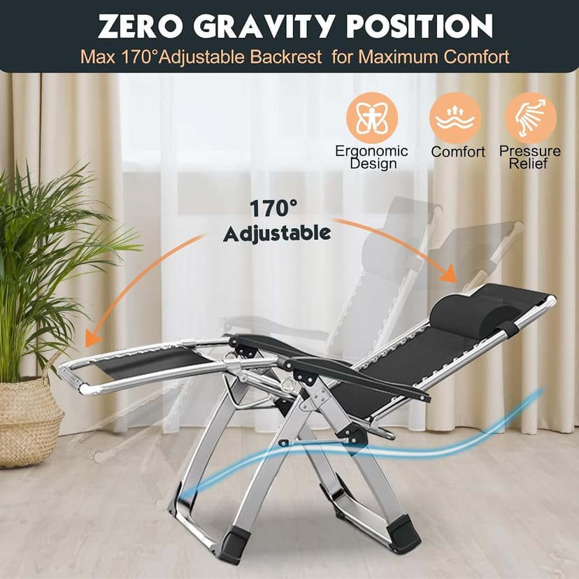MOPHOTO Zero Gravity Chair, Outdoor Padded Lounge Chair with Side Table, Zero Gravity Recliner Chair, Outdoor Reclining Chair, Sturdy & Comfortable, Supports up to 440lbs