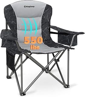 KingCamp Oversized Camping Chair with Adjustable Lumbar Support, 550lbs Heavy Duty Padded Folding Lawn Chair for Adults, Outdoor Armchair with Cooler Bag, Cup Holder & Side Pocket for Fishing, Travel