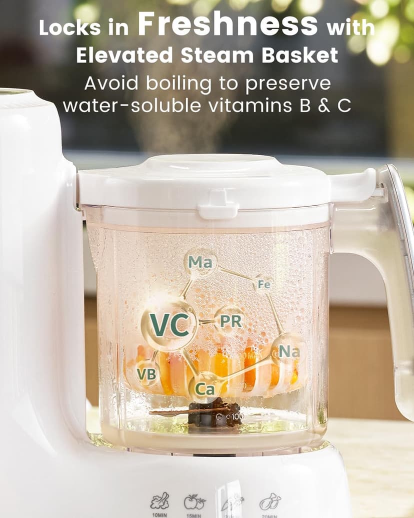 BPA-Free Elevated Steam Basket, Healthy Homemade Baby Food Purees, Starting Solids & BLW, Baby Feeding Essentials, 6+ Months Grownsy Baby Food Maker, Steamer & Blender Baby Food Processor, White B0DGL879NT