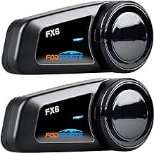 Fodsports FX6 Motorcycle Bluetooth Headset, 6 Riders Group Motorcycle Intercom Bluetooth, 1000M Motorbike Helmet Communication Systems/Voice Command/Universal Pairing/FM Radio(2 Pack)
