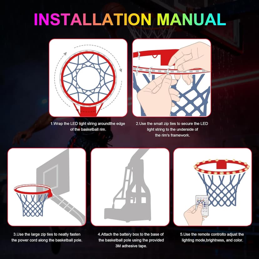 LED Basketball Hoop Lights, Remote Contral Basketball Goal Accessories Light Up Hoop Rim, 16 Color Change, Waterproof, Basketball Gift for Youth Boys Girls Men Kids