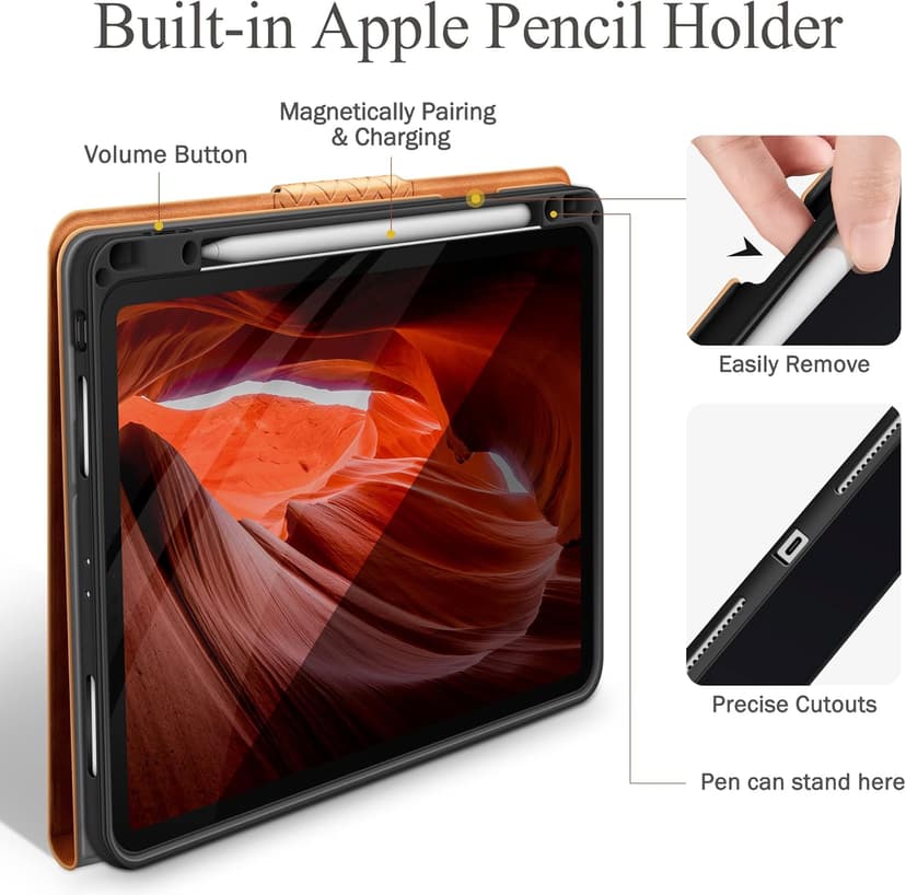 auaua Case for iPad Pro 12.9 6th/5th/4th/3rd Generation 2022/2021/2020/2018, Slim Durable Leather Stand Cover with Pencil Holder, Auto Sleep/Wake (Brown)