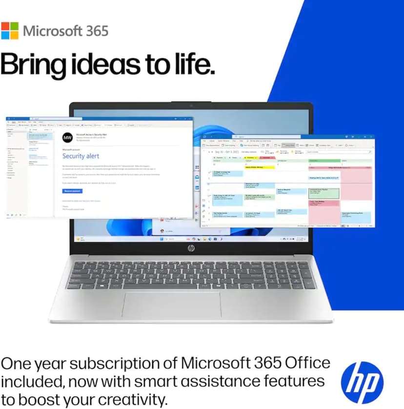 HP 15.6" Laptop with Microsoft 365-1.1TB Storage - 8GB Memory - Intel Inside | Anti-Glare Display, 128GB SSD and 1TB Cloud Storage, 4-Cores CPU, Fast Charge and 12hrs Battery, no Mouse