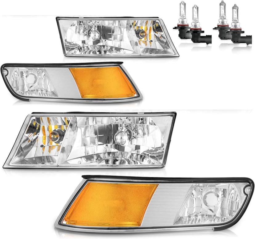 Headlights Assembly for 1998-2002 Mercury Grand Marquis Halogen Headlamp Replacement, High/Low Beam W/Bulbs, Driver&Passenger Side