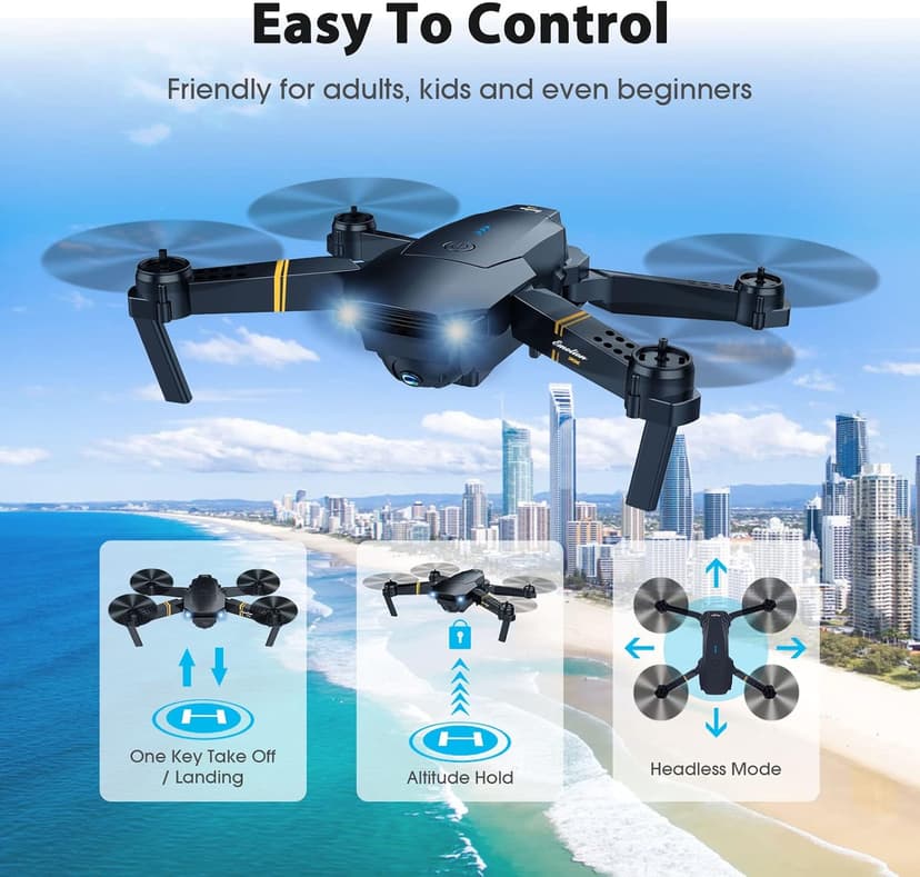 MOCVOO Drones with Camera for Adults Kids, Foldable RC Quadcopter, Helicopter Toys, 1080P FPV Video Drone for Beginners, 2 Batteries, Carrying Case, One Key Start, Altitude Hold,Headless Mode,3D Flips