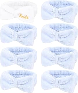 Semato Bachelorette Party Favor Set - Bride & Bridesmaid Spa Headbands (1 Bride + 7 Blue)