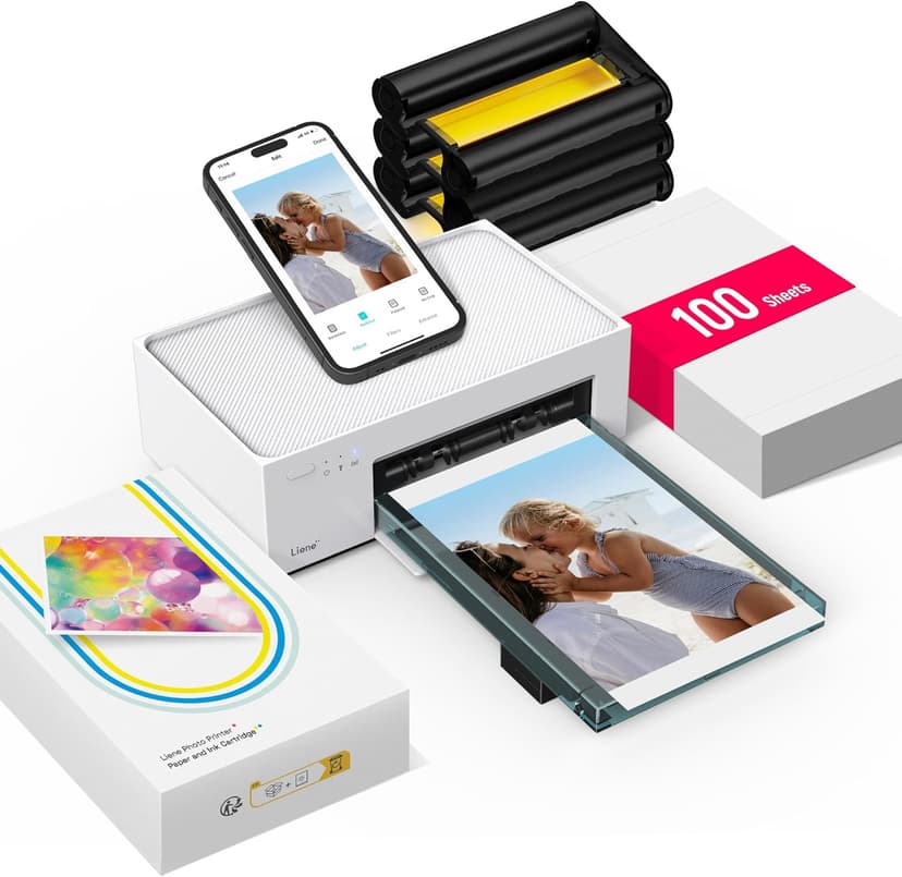 Liene M100 4x6'' Photo Printer, Phone Printer 100 Sheets & 3 Cartridges, Full-Color Photo, Portable Instant Photo Printer for iPhone Android, Thermal Dye Sublimation, Wi-Fi Picture Printer 100 Papers B09XHYNHB2
