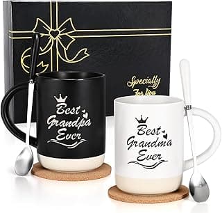 Cabtnca Gifts for Grandparents, Best Grandma and Grandpa Ever Mug Set, Christmas Grandparents Gifts for Grandma Grandpa from Granddaughter Grandkids, Grandparent Day Gift, 16 Oz Black & White