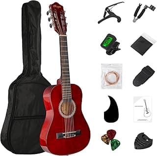 BESYOU 30in Beginner Kids Acoustic Guitar Basic Starter Kit Tuner Capo Strings Winders Strap Picks Student Youth Toddler Guitar Pickguard with Gig Bag Brown