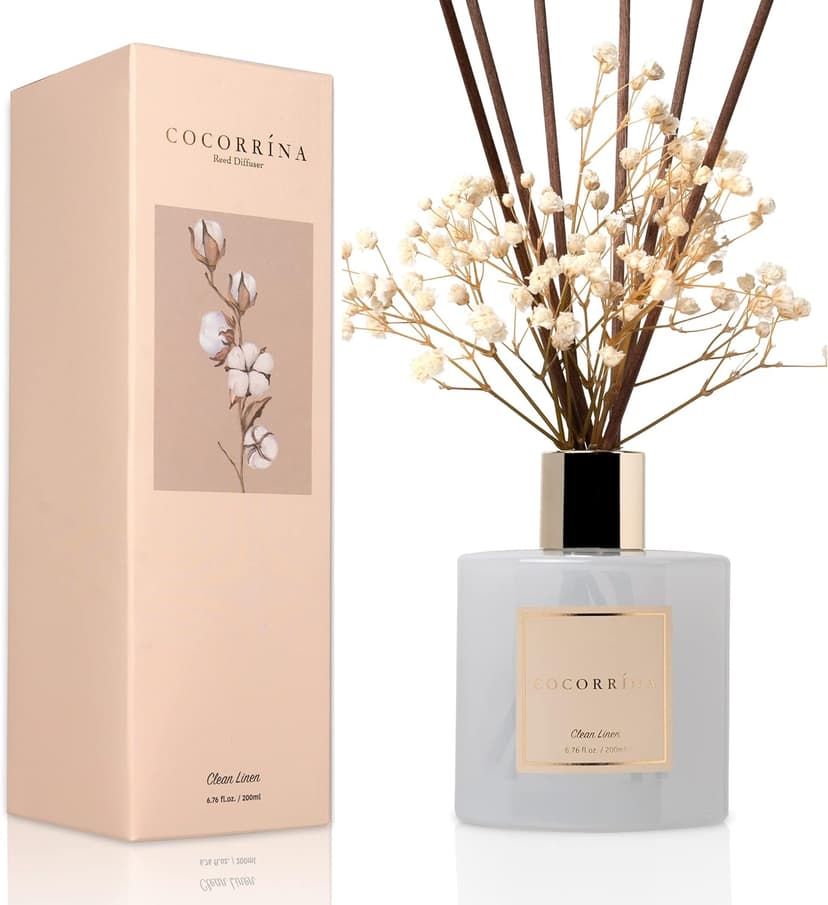 Cocorrína Reed Diffuser Set, Clean Linen 6.7 fl oz Scented Diffuser with Sticks Home Fragrance Reed Diffuser for Bathroom Shelf Décor B0B24QJ217