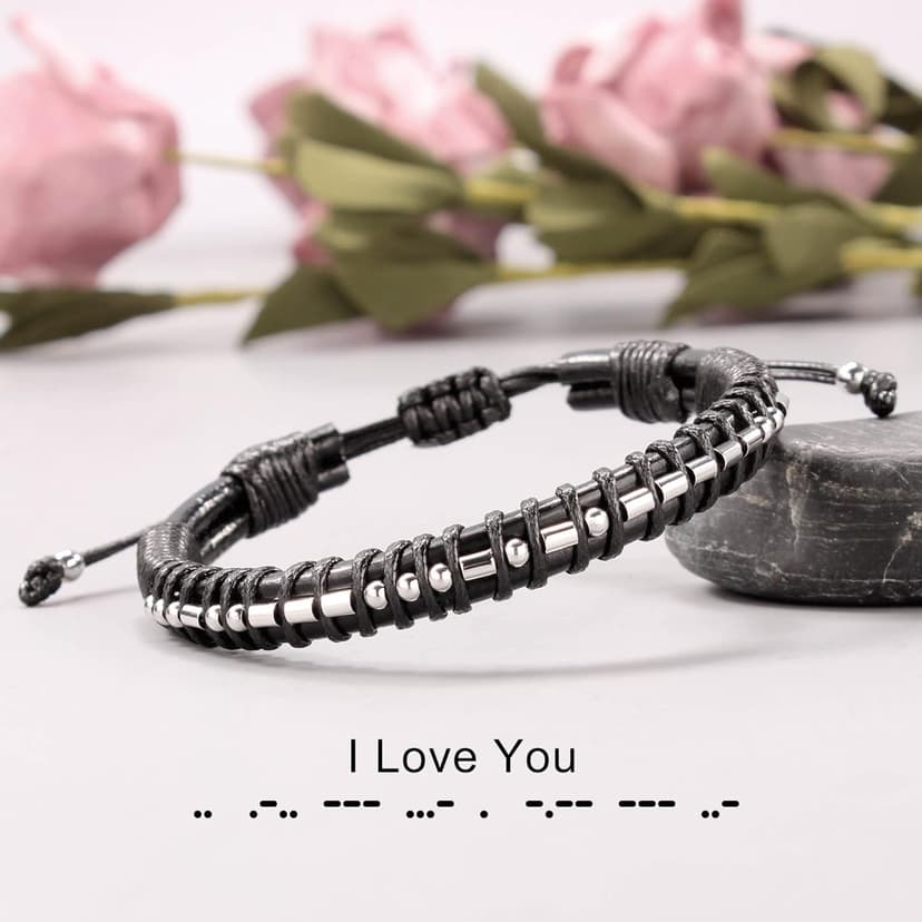 Inspirational Gifts for Men Morse Code Bracelets Mens Bracelets Graduation Gifts for Him Fathers Day Adjustable Leather Bracelet Motivational Birthday Annivesary Jewelry Stocking Stuffers for Men