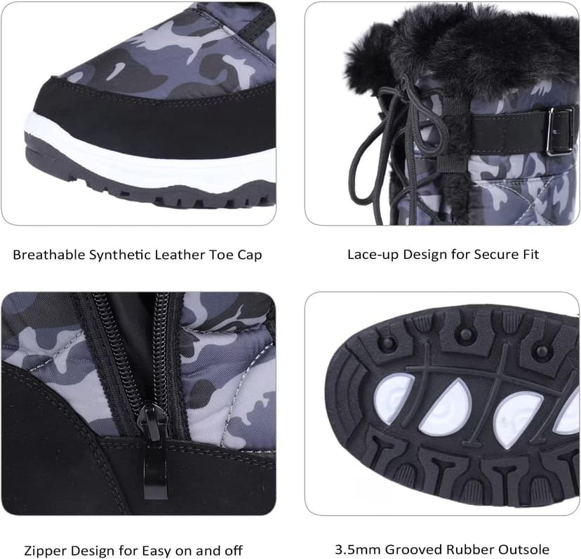 CIOR Women's Waterproof Winter Snow Boots Warm Faux Fur Lined Anti-Slip Cold Weather Boots