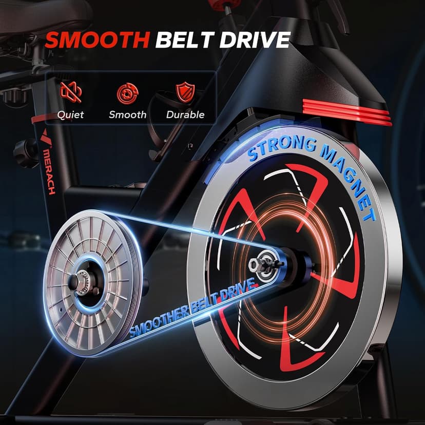 Merach Exercise Bike for Home Gym, Low Noise Stationary Bike with Brake Pad, Indoor Workout Bike with Self-Developed App, Tablet Mount and Fitness Courses for Weight Loss, 300 Lb Weight Capacity