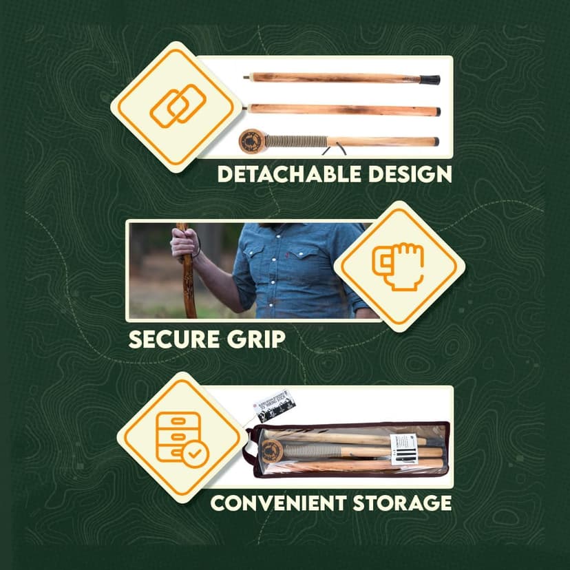 SE 3 Piece 55" Detachable Pine Wood Walking/Hiking Stick with Metal Tip, Reinforced Rubber Tip, and Water-Resistant Travel Pouch - Portable and Durable for Outdoor Adventures