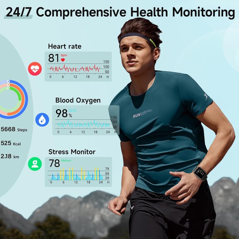 Smart Watch for Men Women, 1.8" Fitness Tracker for Android & iPhone, Answer/Make Calls, Alexa Built-in, Heart Rate/Sleep/SpO2 Monitor Smartwatch, IP68 Waterproof Watches 101+ Sport Modes, 2 Bands