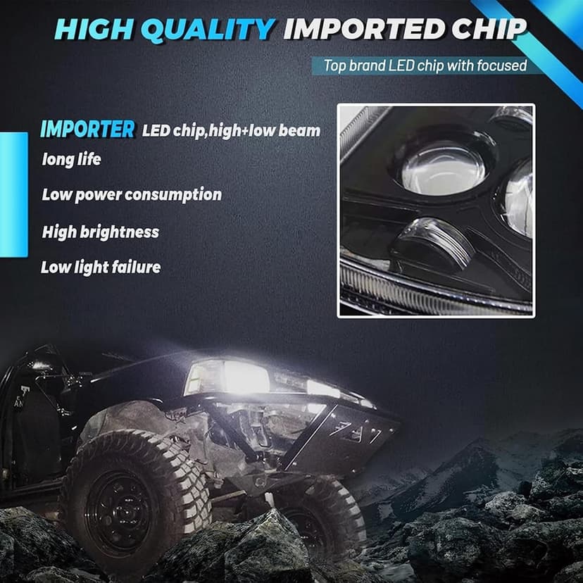 YUGUANG 5x7 7x6 LED Headlights, H6054 LED Headlights Hi/Low Beam DRL Amber Turn Signal DOT Approved Compatible with Wrangler YJ XJ Cherokee Truck Van, 2PCS