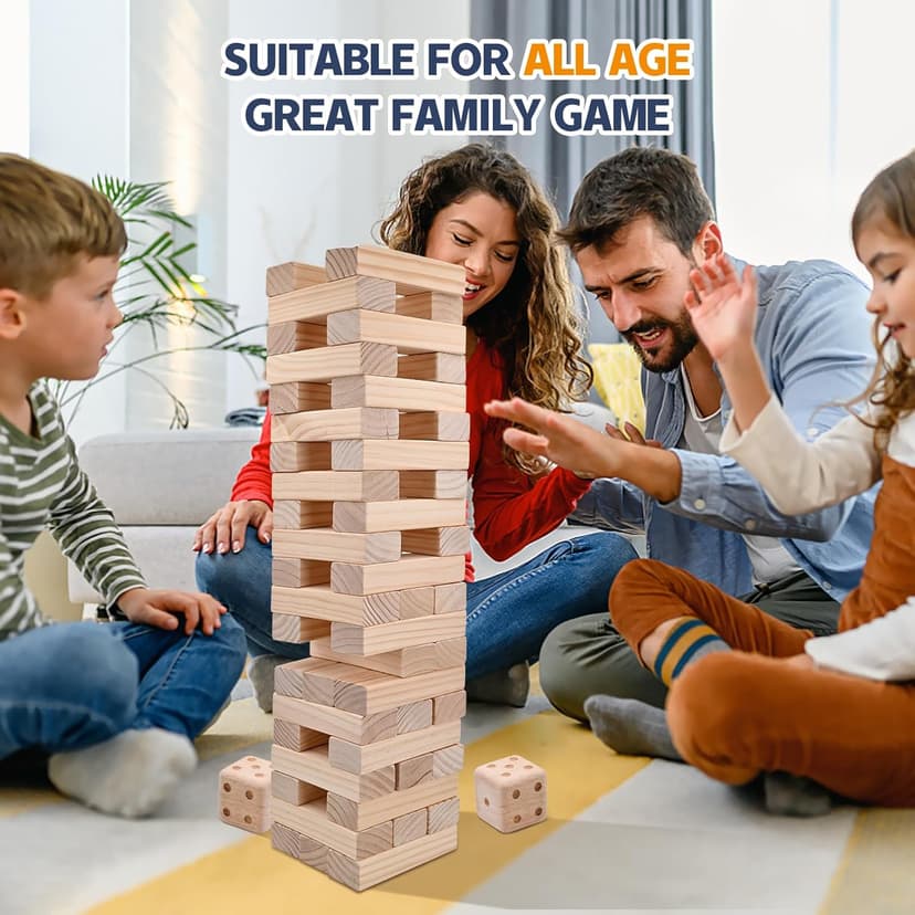 Giant Tumble Tower Games for Kids and Adults 57 Blocks New Zealand Pine Wooden Blocks Stacking to Over 4.2FT Family Game for Indoors Outdoors Yard Games for Family