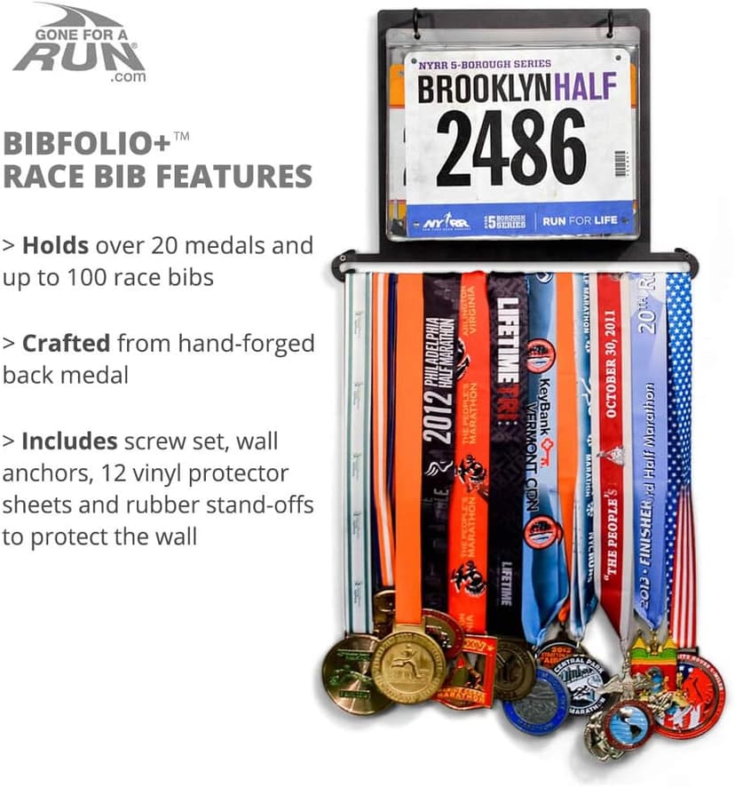 Gone For a Run BibFOLIO Plus Race Bib Holder and Running Medal Hanger Display | Race Medal Holder Display and Running Bib Holder for Runners | Race Bib and Race Medal Display for Runners