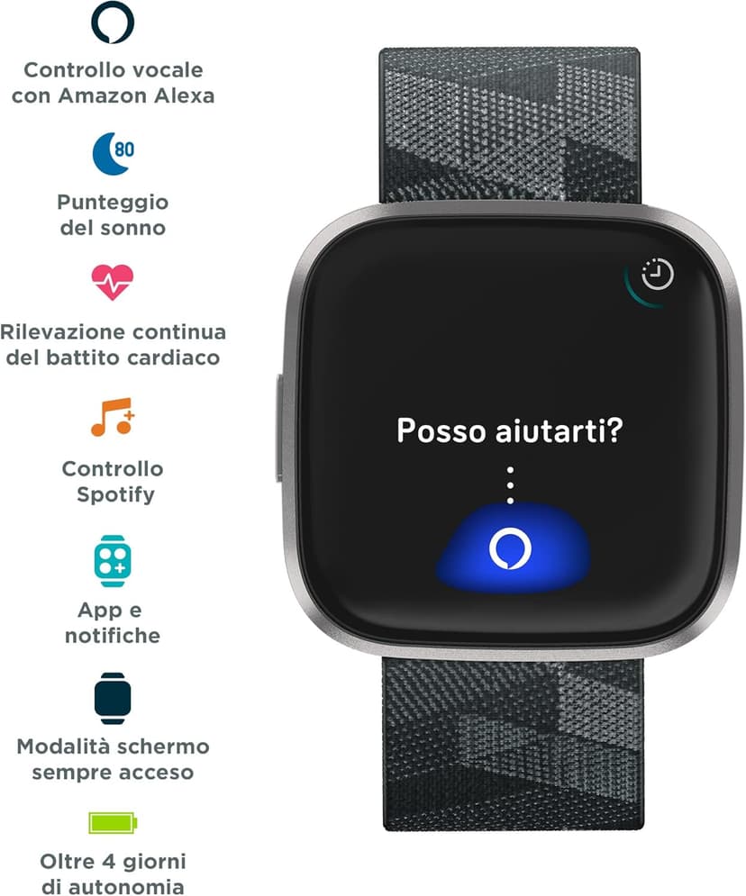 Fitbit Versa 2 Special Edition Health and Fitness Smartwatch with Heart Rate, Music, Alexa Built-In, Sleep and Swim Tracking, Smoke Woven/Mist Grey, One Size (S and L Bands Included)
