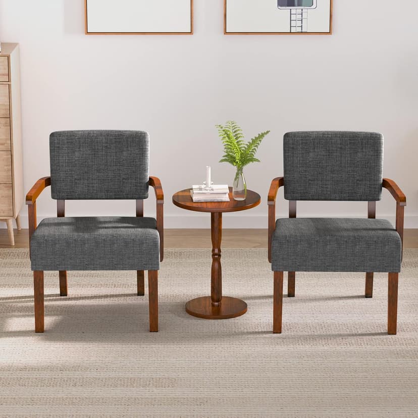 FAGAGA Accent Chair Set of 2 with Table, Living Room Chairs with Soft Seat and Armrests for Living Room Bedroom Reading Room Waiting Room, Grey (AC01)