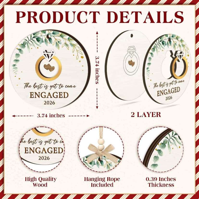 Bride to Be and Fiance Gifts, Newly Proposal Decor, She Said Yes Bridal Shower Couples Presents, 2-layer Wooden Ornaments Engaged Ornament 2026, First Christmas Engagement Ring Keepsake Gift B0H86HP1VB