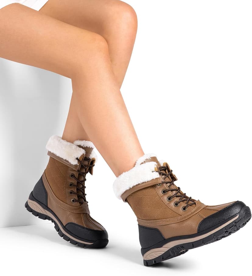 DREAM PAIRS Snow Boots for Women Waterproof Mid Calf Lace Up Duck Boots Warm Faux Fur FuzzyGo Bold Winter Boots for Outdoor