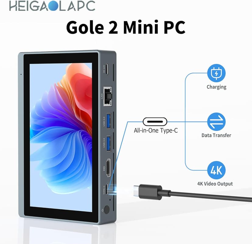 HEIGAOLAPC Mini PC with Intel Celeron N5100, 8GB RAM 256GB SSD, Windows 11 Pro, Triple 4K Display, Dual-Band WiFi, Fanless Design for Digital Signage, POS, Office, Home & Business