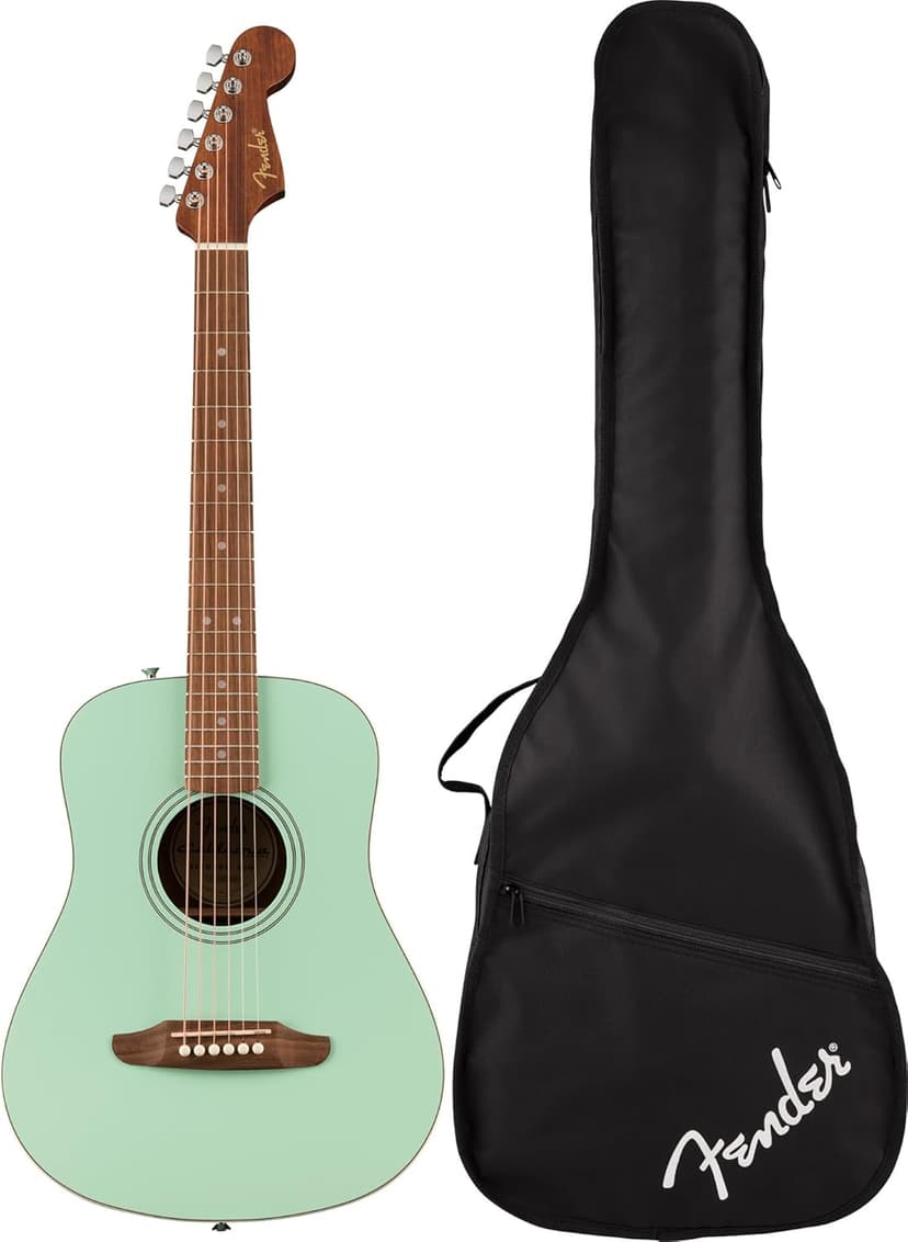 Fender California Standard Redondo Mini Acoustic Guitar - Surf Green Bundle with Gig Bag, Tuner, Strap, Strings, Picks, and Austin Bazaar Instructional DVD