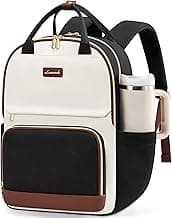 LOVEVOOK Laptop Backpack for Women with Giant Tumbler Holder Pocket, 15.6 inch Travel Work Backpack Purse for Teacher Nurse, Waterproof College Book Bag Cute Casual Daypack, Beige-Black-Brown