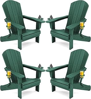 SERWALL Adirondack Chair with Cup Holders - Composite Adirondack Chairs Set of 4 HDPE Outdoor Chairs All Weather Use- Green
