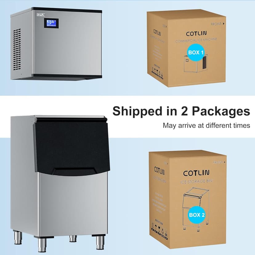 COTLIN Commercial Ice Maker, 550LBS/24H with 350LBS Storage, Commercial Ice Machine with Self-Cleaning, Ice Ready in 5–15 Min, Timing Function, Ice Thickness Adjustment, Stainless Steel, ETL Approval