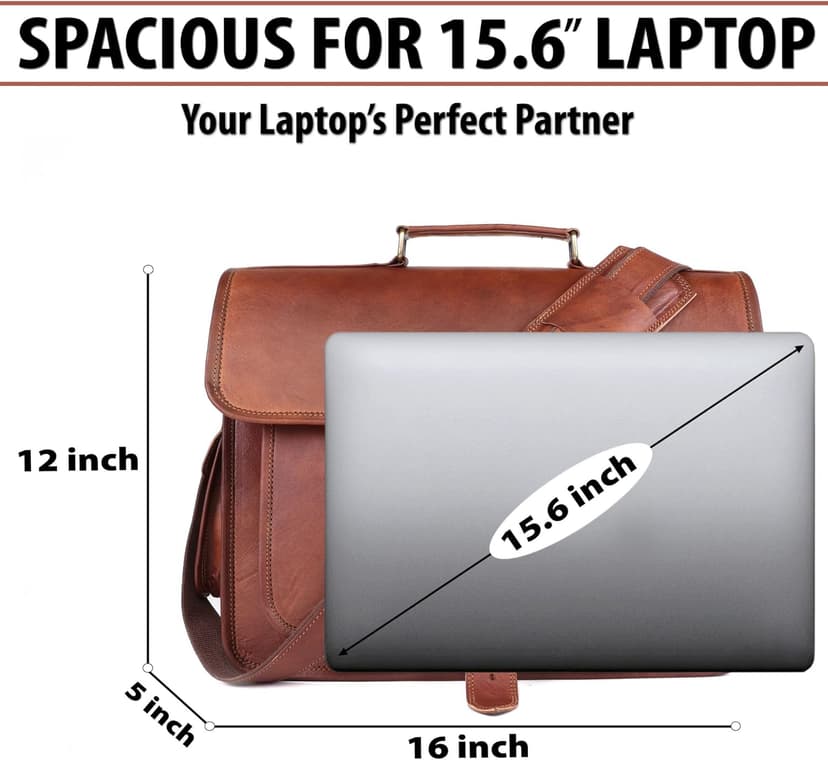 ANUENT Genuine Brown Leather Laptop Messenger Bag for Men and Women | Rugged Leather Satchel | Professional Business Briefcase | Crossbody Computer Bag