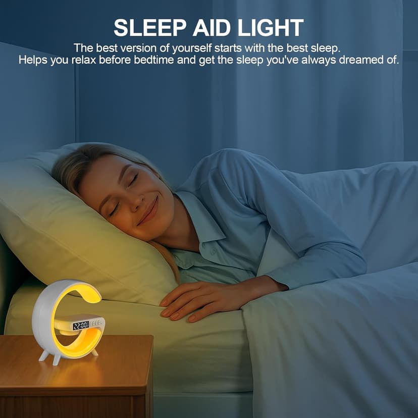 Kangtaixin Wake Up Light Alarm Clock for Kids, LED Table Bedsides Lamp with Sunrise Simulation, Sleep Aid, Snooze, Bluetooth Speaker, Night Light for Bedroom Decor, Birthday, Christmas Gift
