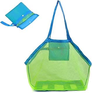 Mesh Beach Sand Toy Bags, Extra Large, Foldable Totes Shell Storage Bag Quick Dry Net Tote for Kids ,Away from Sand Pool Supplies Storage Picnic Backpack