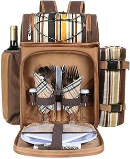 Hap Tim Picnic Basket Backpack for 2 Person with 2 Insulated Cooler Compartment, Wine Holder, Fleece Blanket, Cutlery Set, Wedding Gifts for Couples, Bridal Shower Gifts, Engagement Gifts