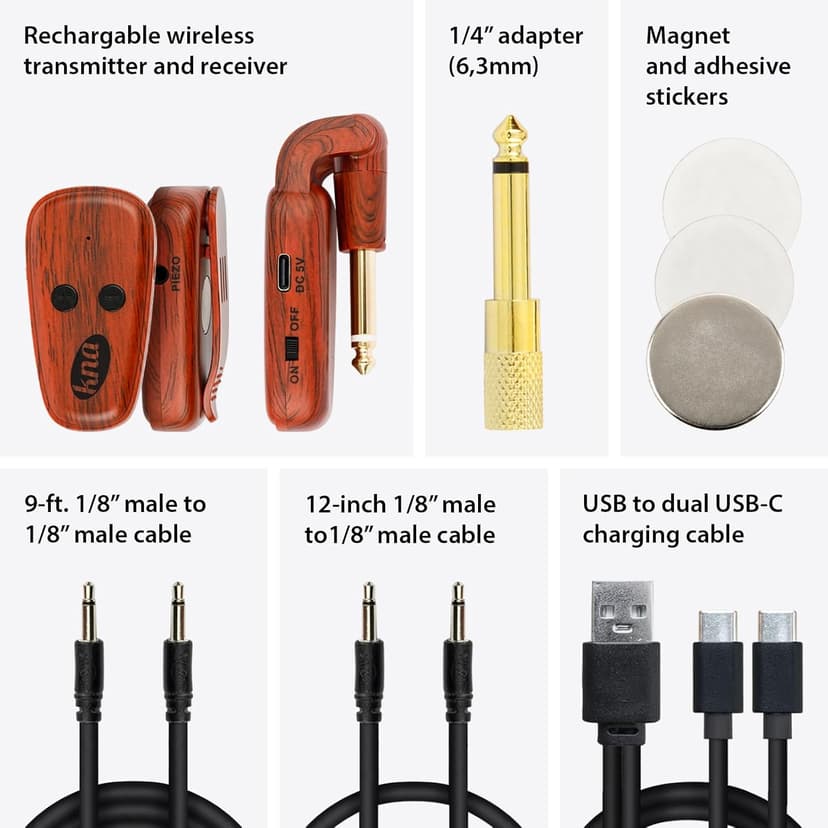 KNA U-Wi Universal Wireless System, Guitar, Bass, Violin, Acoustic and Electric Instruments, UHF Wireless Audio for Piezo Pickups, 50m Range, Ultra-Low Latency, Interference-Free Connection