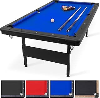 GoSports 6, 7, or 8 ft Billiards Tables - No Assembly, Choose Your Color - Portable Pool Table Includes Full Set of Balls, 2 Cue Sticks, Chalk and Felt Brush